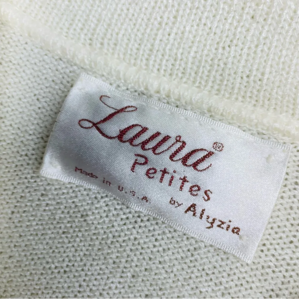 Vintage Laura alzia petit two piece skirt suit jacket sweater outfit 14 cream White - Image 5