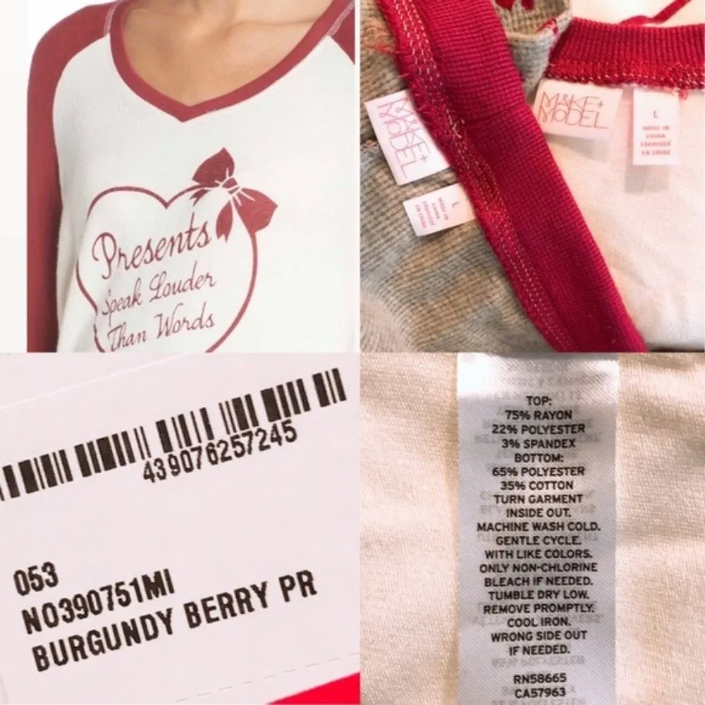 Make+Model Pajama Set Holiday Burgundy Berry Presents Christmas Size L NWT - Image 8