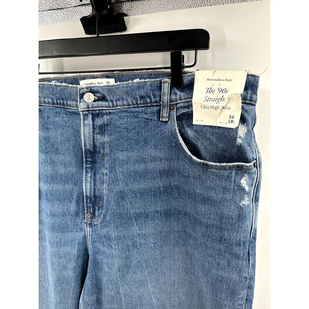 Abercrombie & Fitch Ultra 90s High Rise Distressed Jean Size 34/18 Tall NWT - Image 4