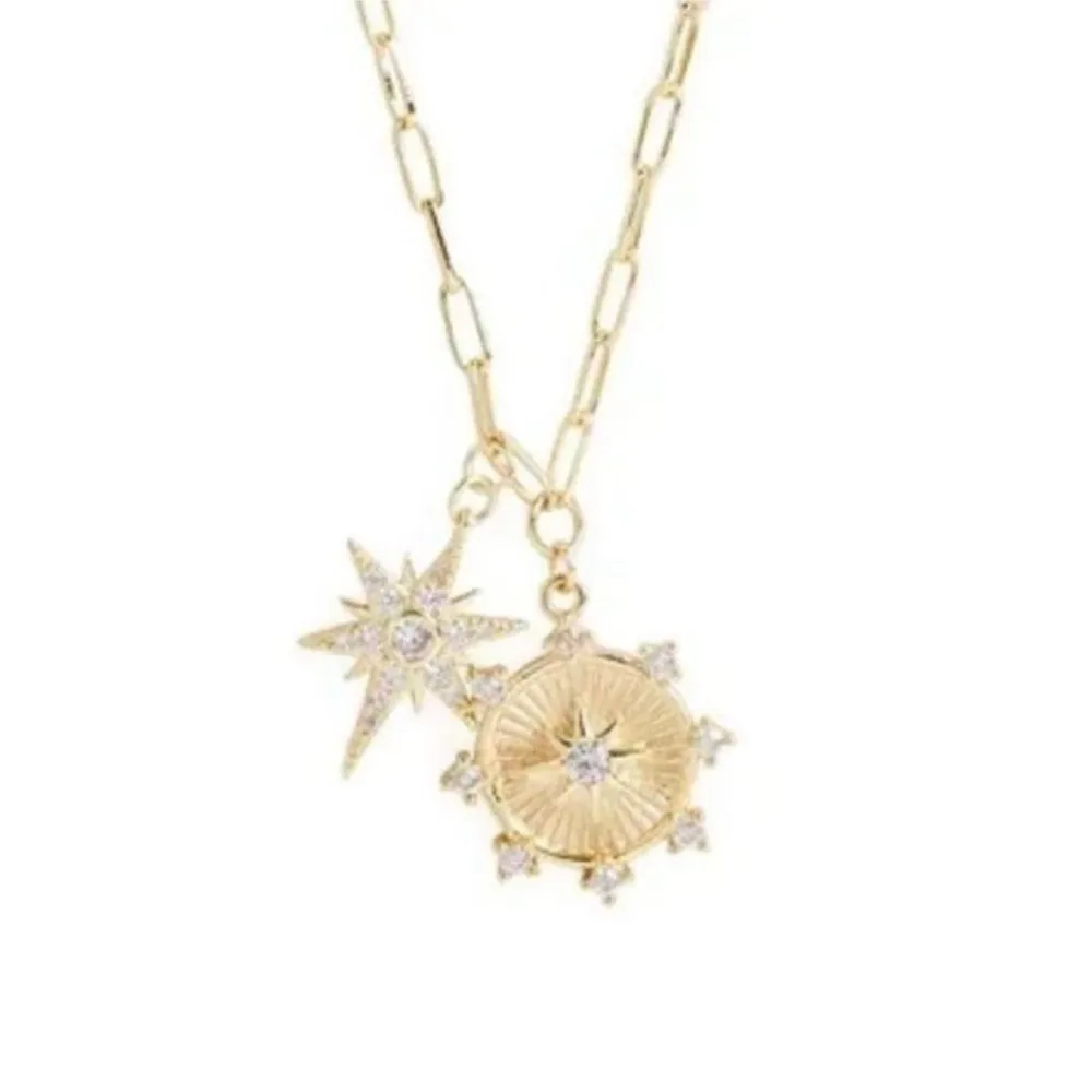NEW Jennifer Miller Starburst Charm Necklace 14k Gold Plated Paper Clip Chain - Image 4