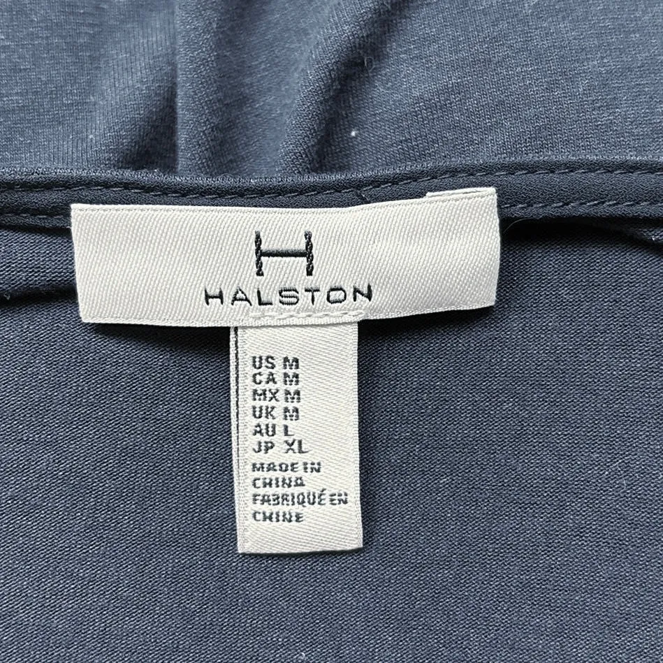 Halston Navy Blue Belted Tie Waist Cap Sleeve Stretch Midi Sheath Dress Size M Size M - Image 7