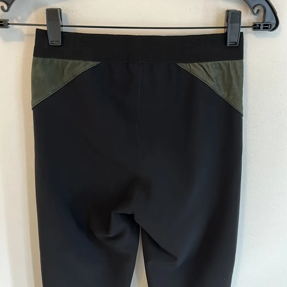 Elie Tahari Lamb Leather Panel Moto Leggings Army Green/Black - Image 4
