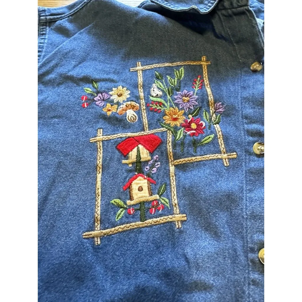 Victoria‎ Jones Denim Floral Embroidered Button Down Shirt Size 20W VTG Blue - Image 12