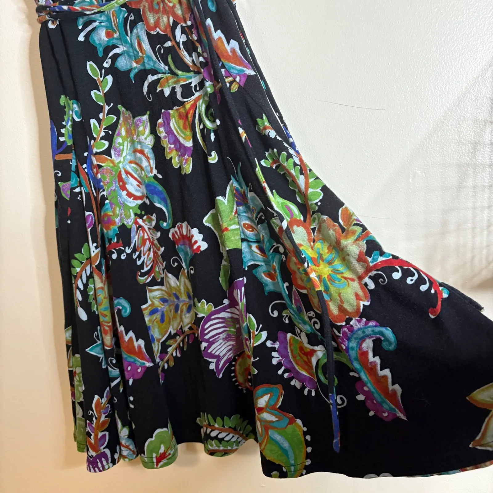 Lauren Ralph Lauren Black Paisley Ruffle V Neck‎ Sleeveless Maxi Dress Belted L - Image 6