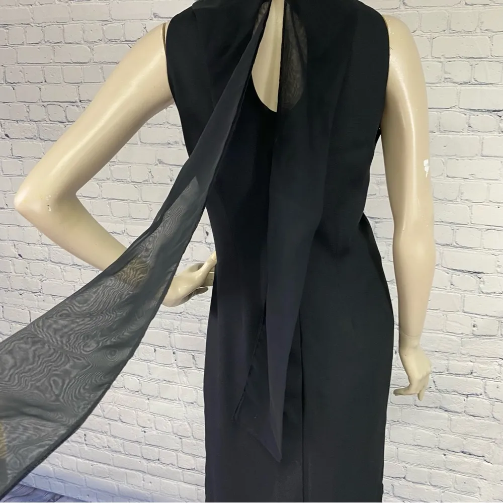 Vintage 80s Shawl Collar Beaded Fringe Cocktail Party Shift Dress M Sleeveless Size M - Image 5