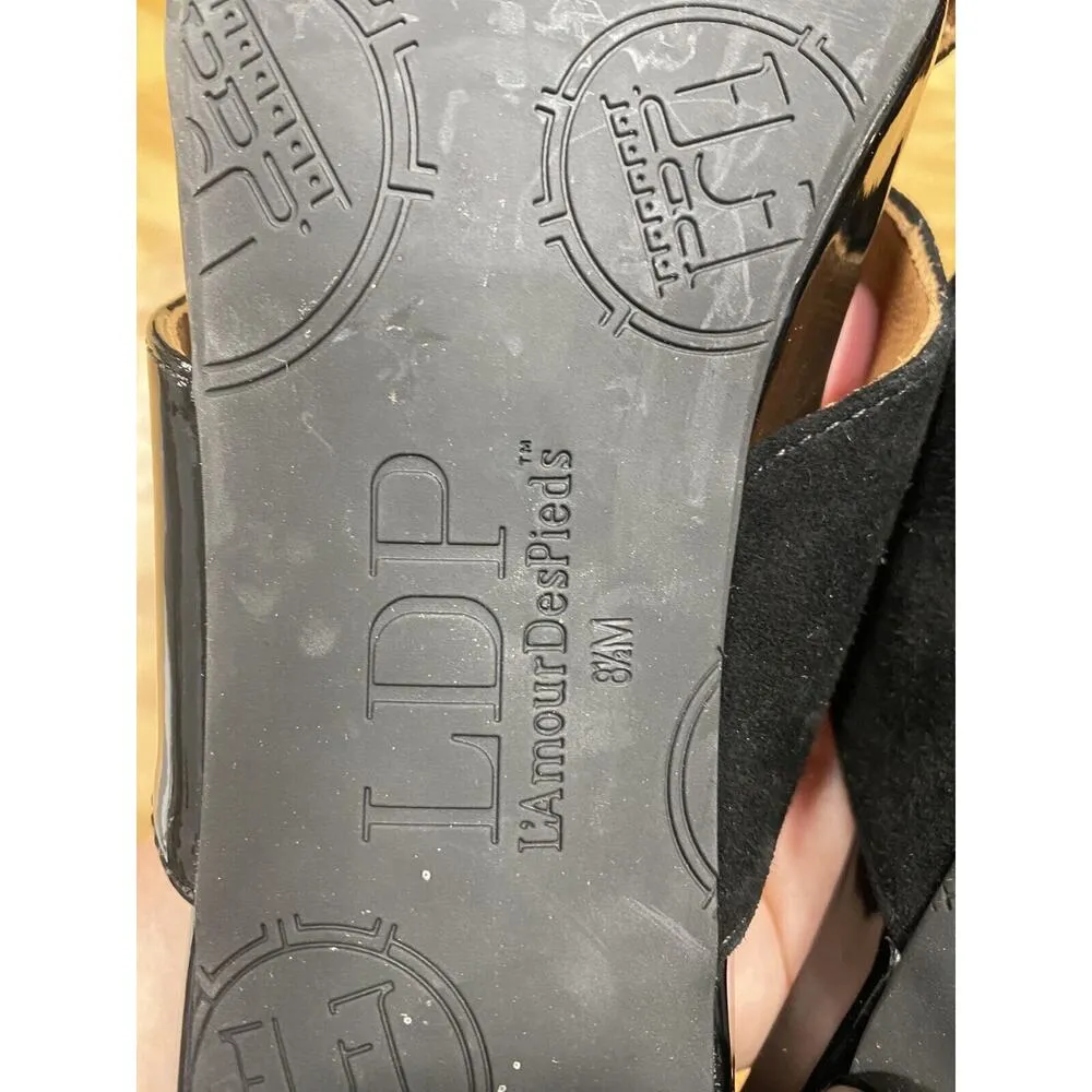 L'Amour Des Pieds Slide Sandals Womens 8.5 Black Brown Patent Leather Preppy S31 - Image 10