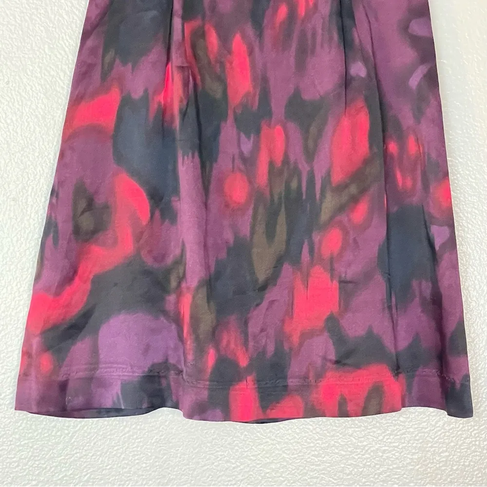 Theory Silk Red & Purple Watercolor Sleeveless Dress Size 0 - Image 7