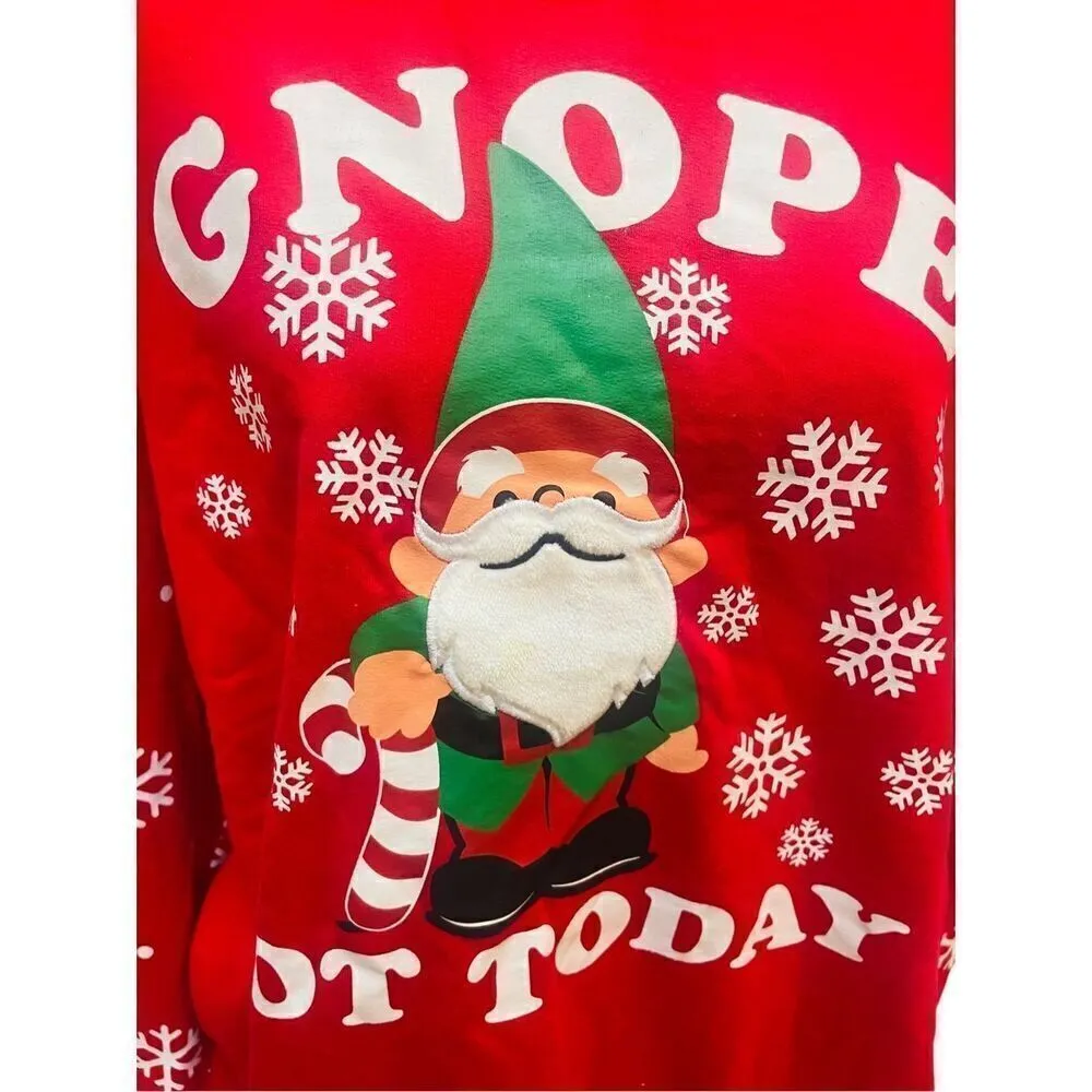 Unbranded Gnome “Gnope Not Today” Red Long Sleeve With Fuzzy Beard Christmas Sw Size XL - Image 3