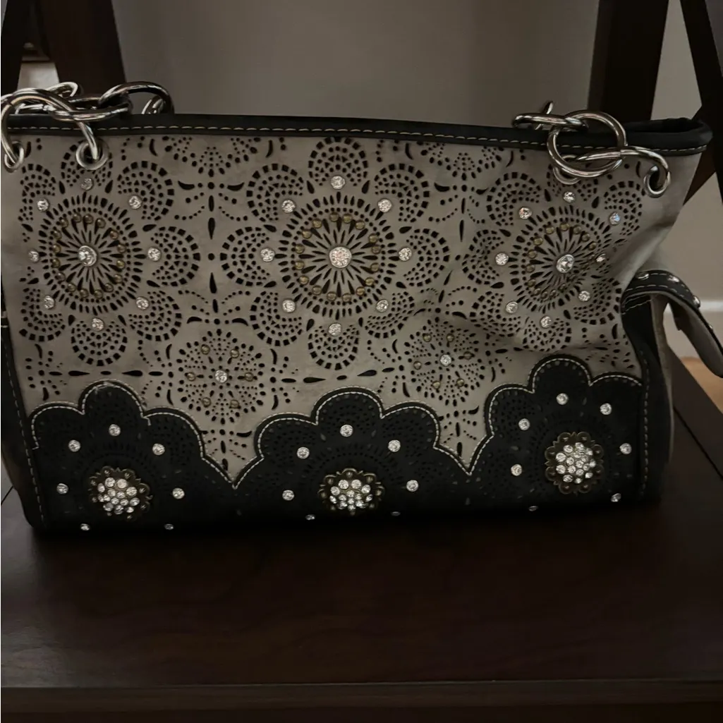 Montana West Black and Gray Studded Shoulder Bag - Image 5