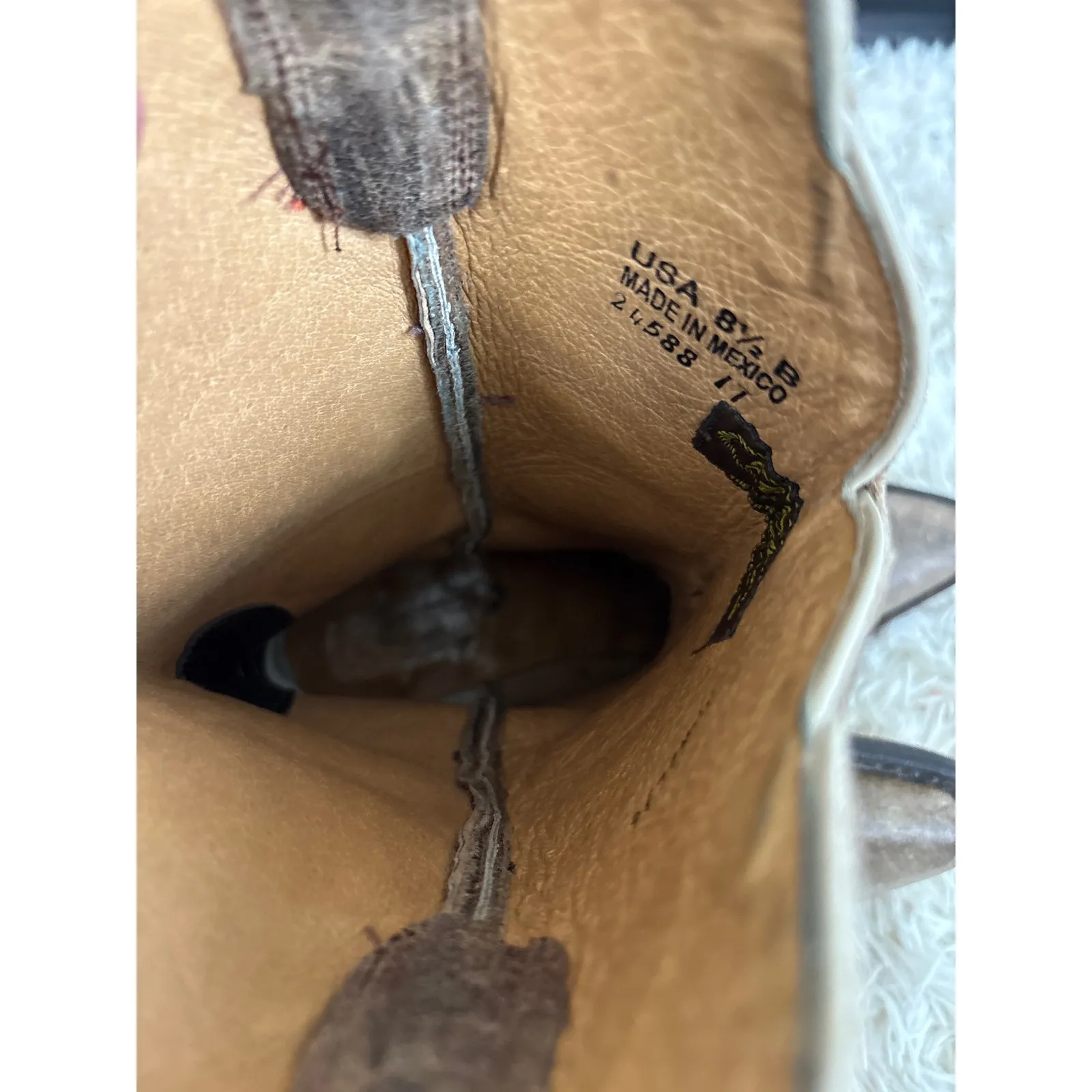 Vintage J B Dillon Western Cowboy Boots Tan Leather Embroidered Women Sz 8.5 Brown - Image 7