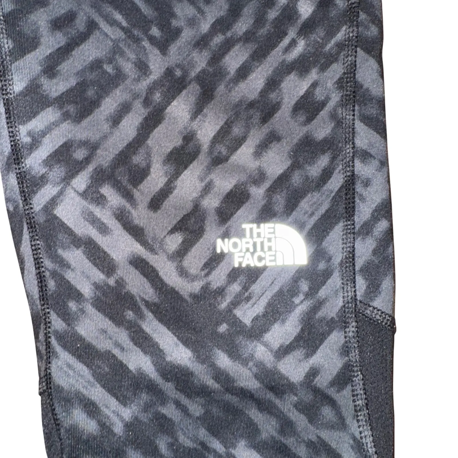 The North Face Women S Black Gray Abstract Print Running Leggings Pants Zipper - Image 4