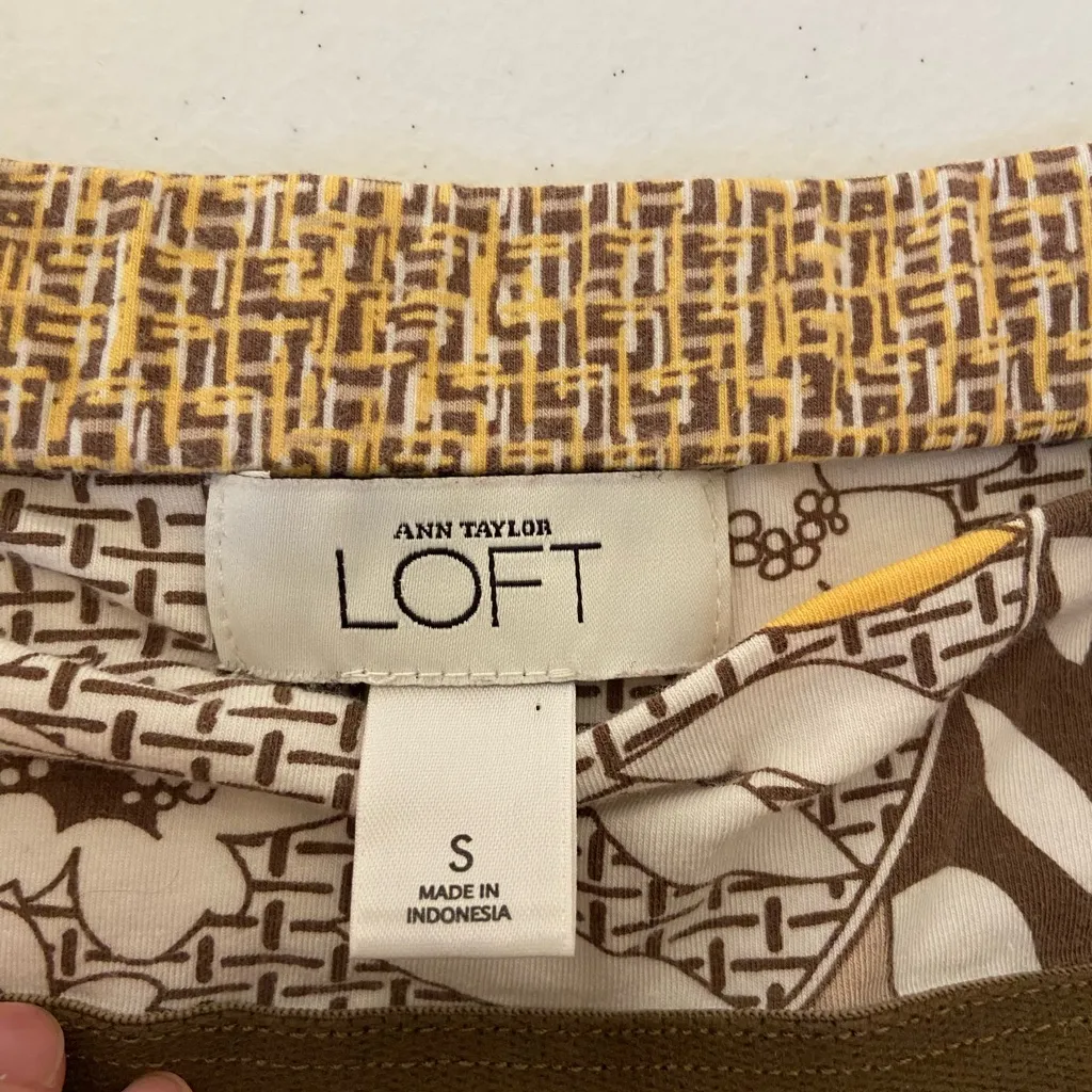 Ann Taylor‎ LOFT women’s brown yellow cream strapless built-in cami minidress S - Image 5