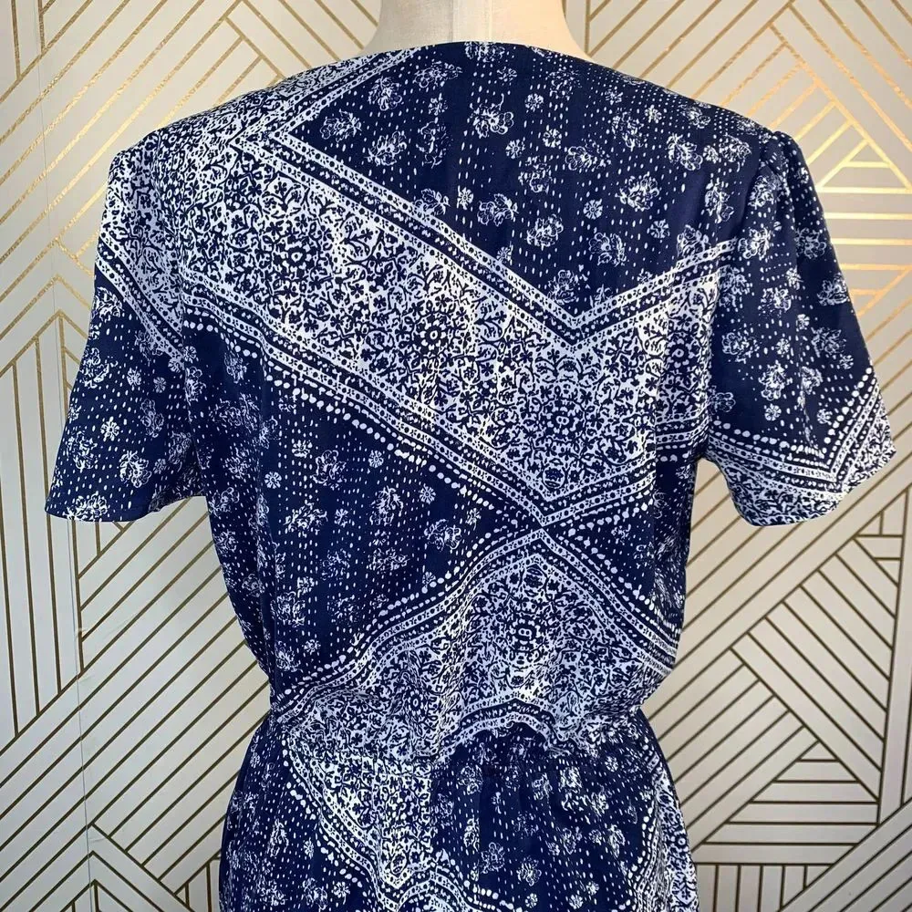Tularosa Romper‎ V-neck Short Sleeve Blue Bandana Print Ruffle Size Small - Image 10