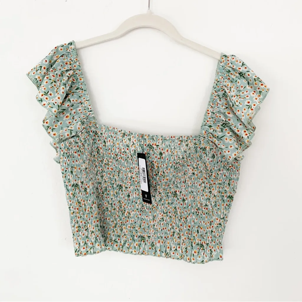 Lulu's Flourishing Dreams Mint Green Floral Print Smocked Crop Top NWT | XL - Image 5