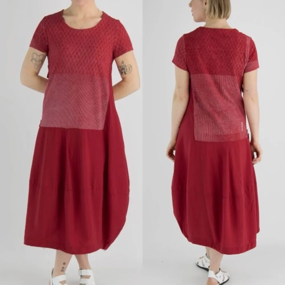 Rundholz Black Label Bubble Balloon Midi Dress In Red Chili Print Lagenlook - Image 5