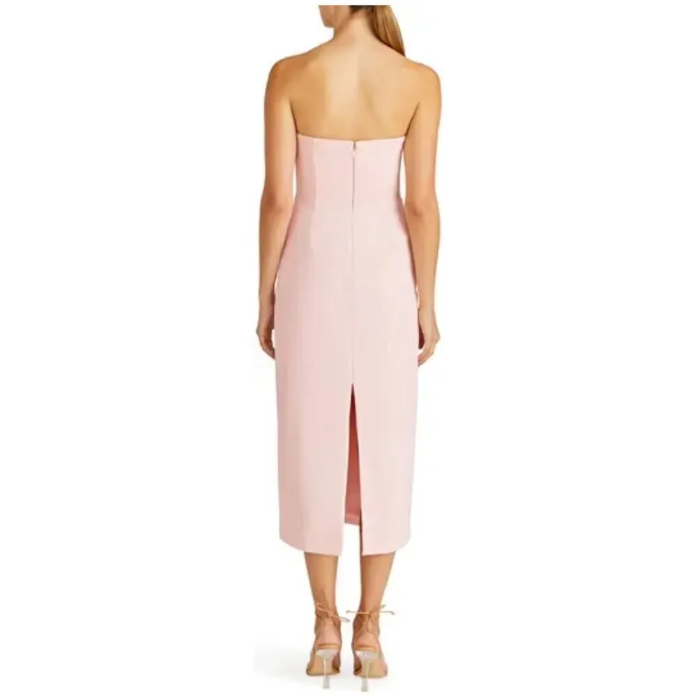 ML MONIQUE LHUILLIER Milana Strapless Midi Cocktail Dress in Pearl Pink US 8 - Image 14
