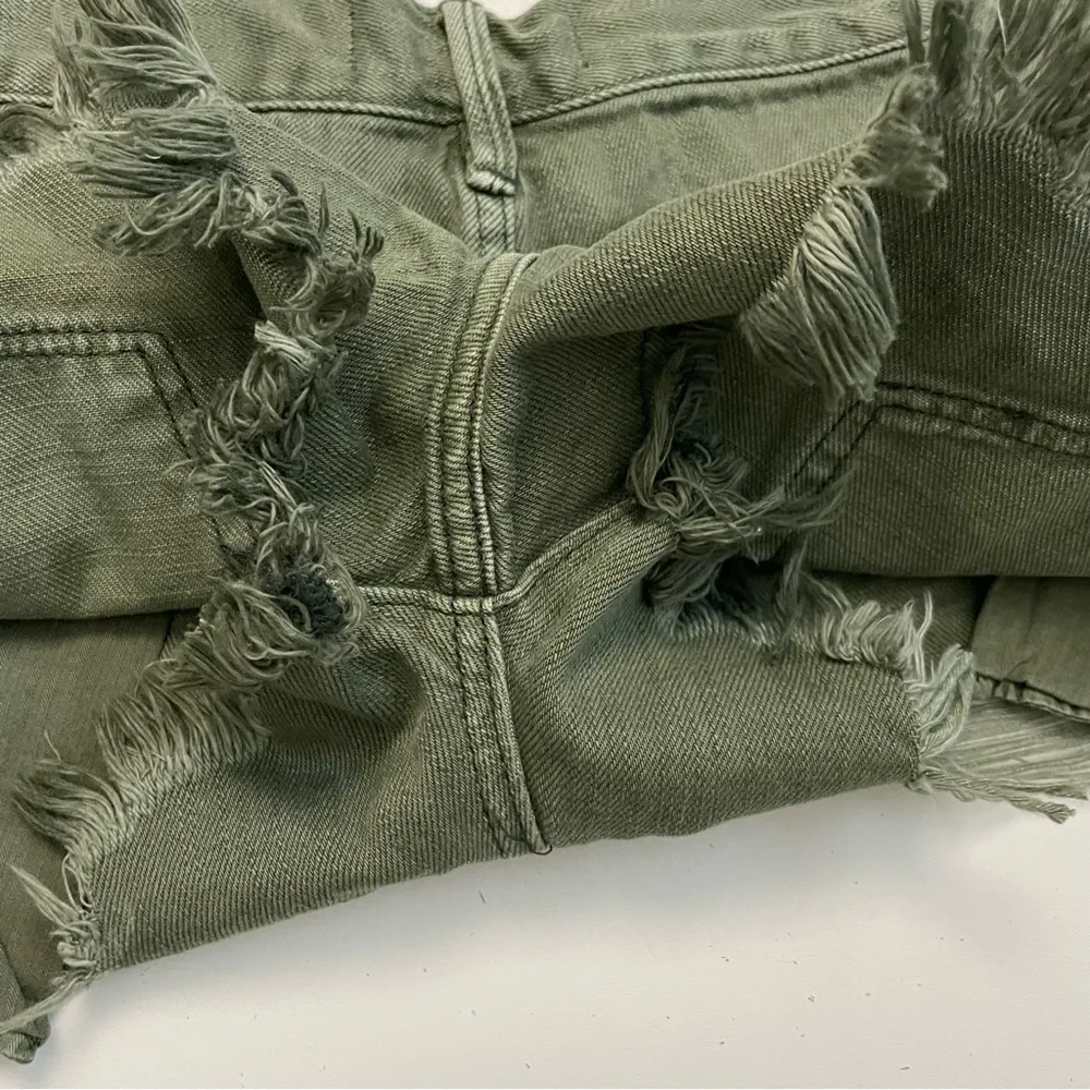 Free People Shorts Denim Loving Good Vibrations Cutoff Button Fly Olive Green - Image 9