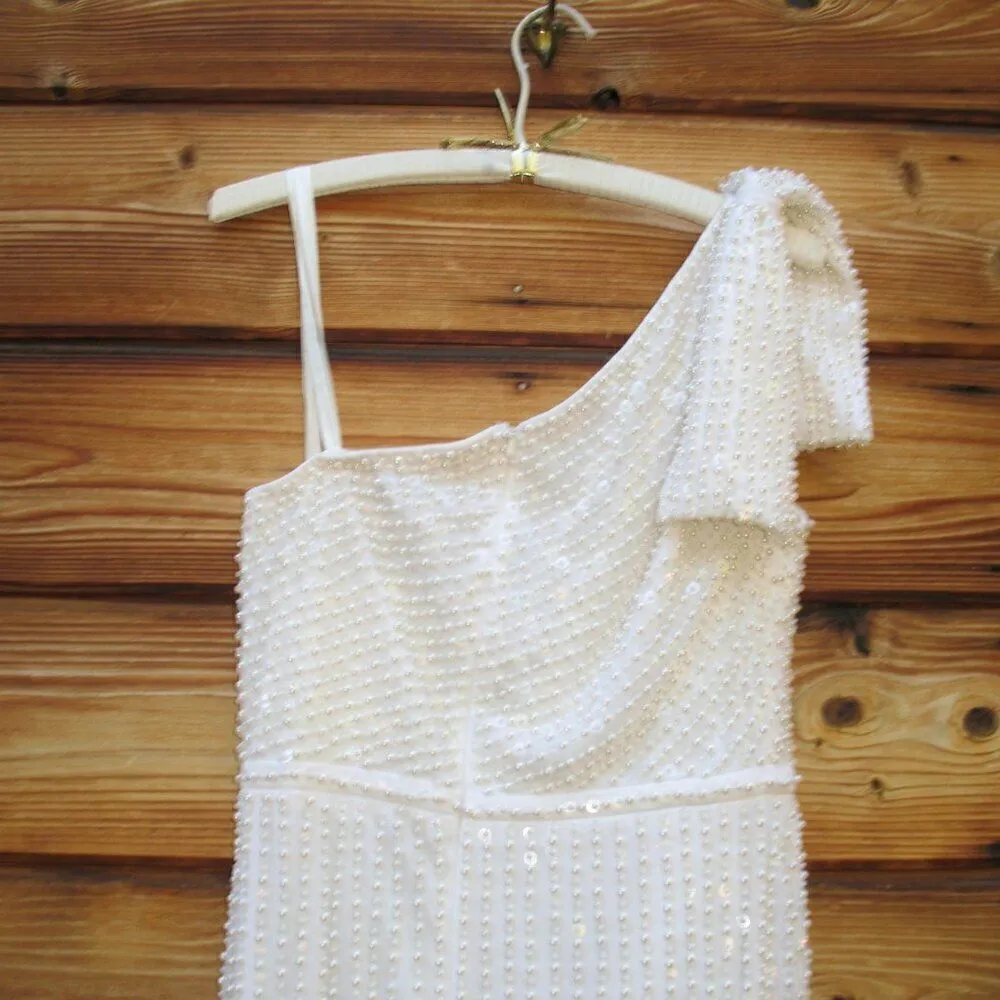 Mac Duggal 93735 Pearl Embellished Soft Tie One Shoulder Gown White - Image 13