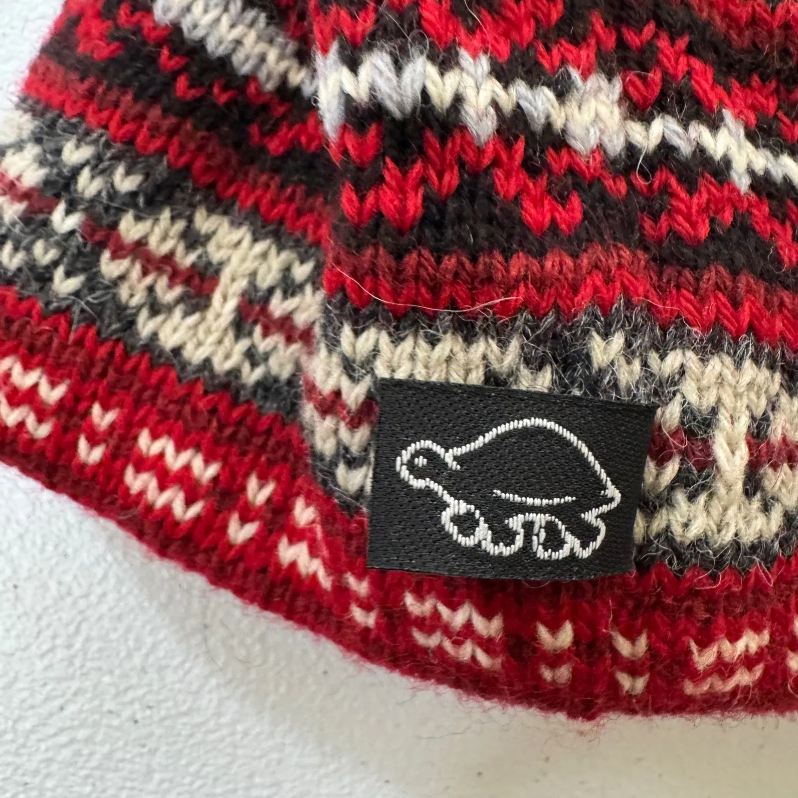 VTG Turtle Peak Red Fair Isle Wool Acrylic Blend Beanie Hat Tassel - Image 3