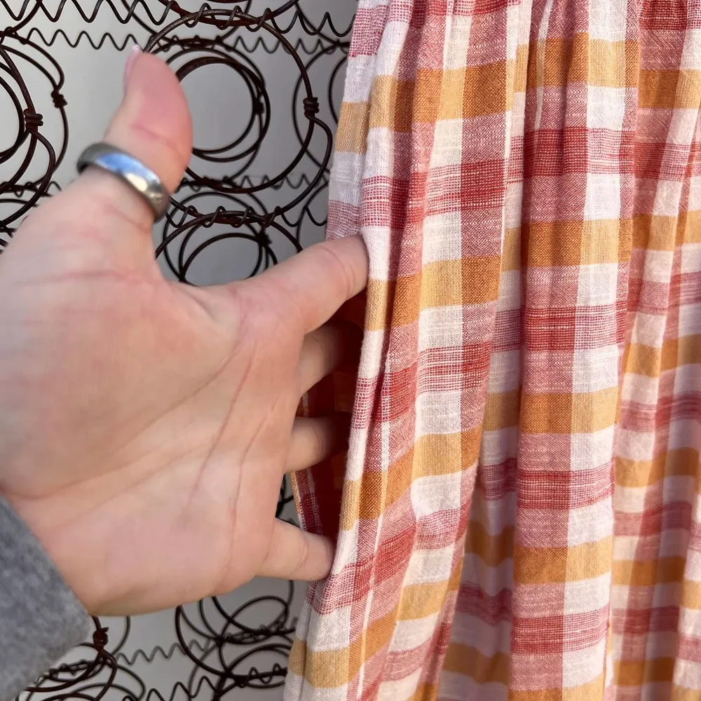 Urban Outfitters Liz peach red plaid button front sleeveless scoop neck dress - Image 5