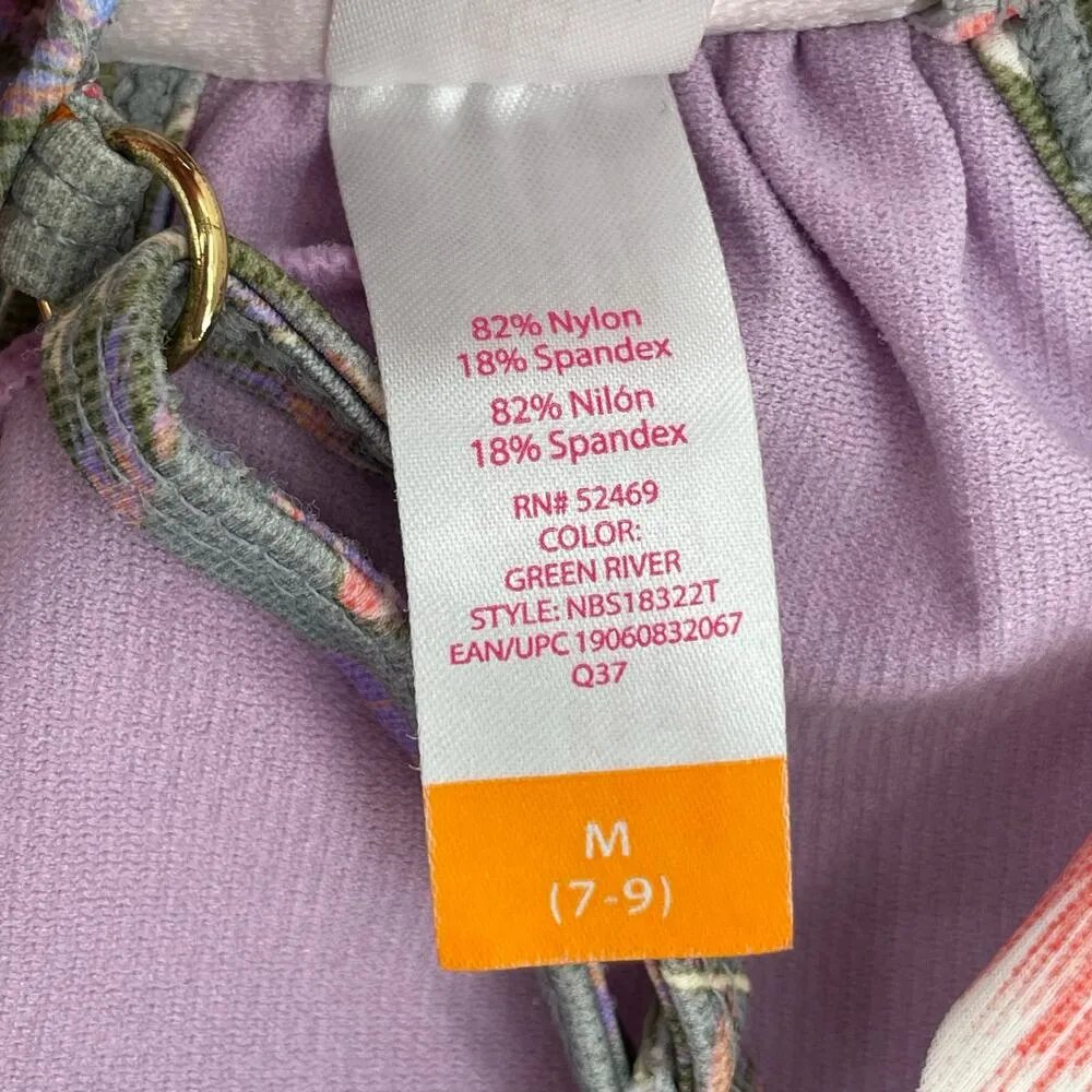 No Boundaries Bikini Set Floral Sage Green Pink Corset Flutter M Top L Bottoms - Image 13