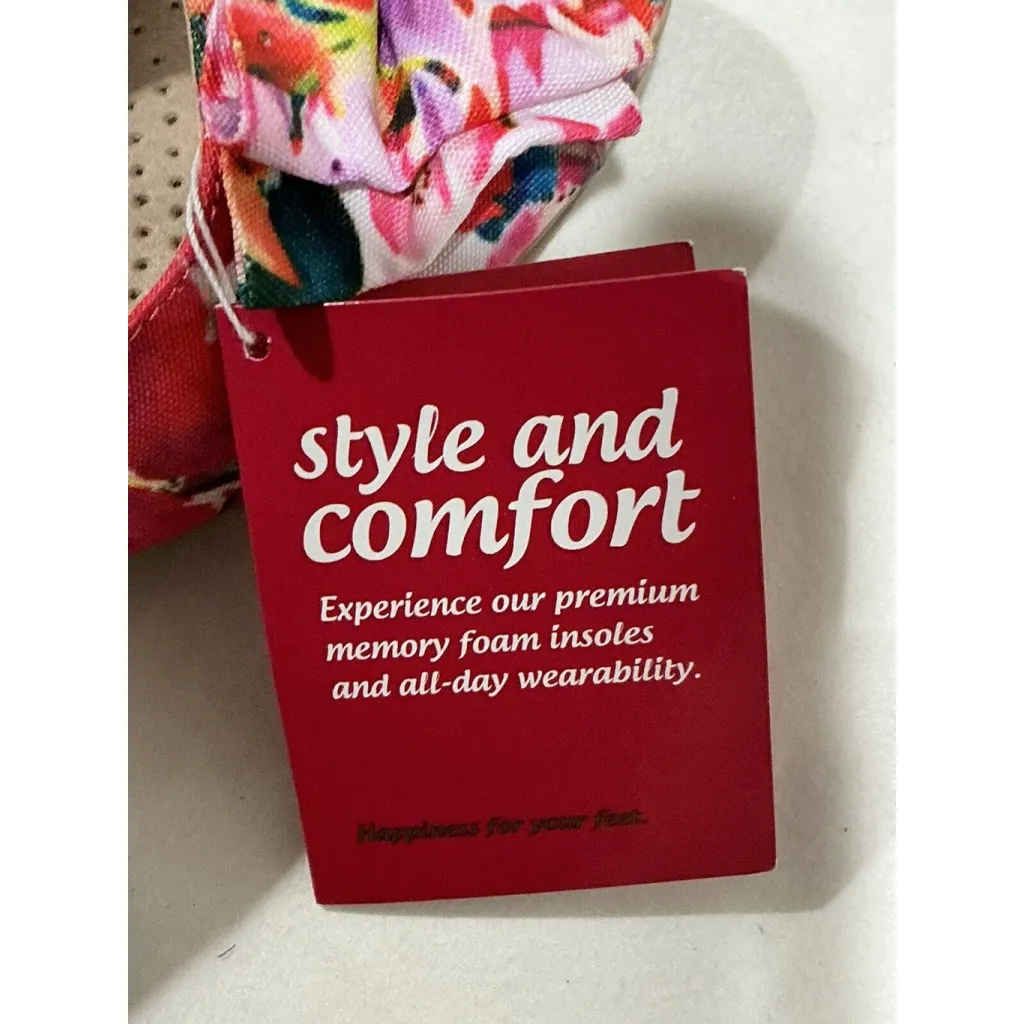 Womans Dexflex Comfort 8.5 Red Pink Floral Print Open Toe Wedge Heel Sandal NWT - Image 6