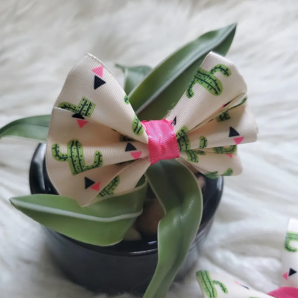 Hancrafted Cactus Cream Pink Hair Bow Set - Image 2