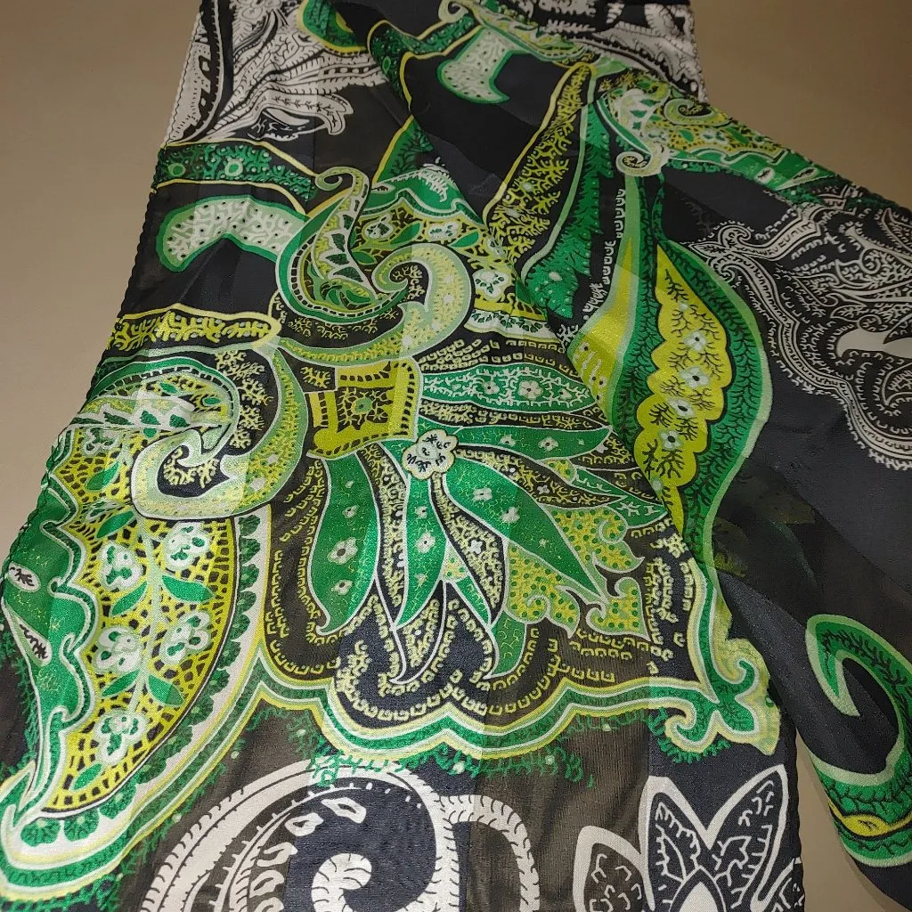 Silk Scarf Jones New York Lightweight Sheer Paisley Green Black White Dry Clean - Image 7