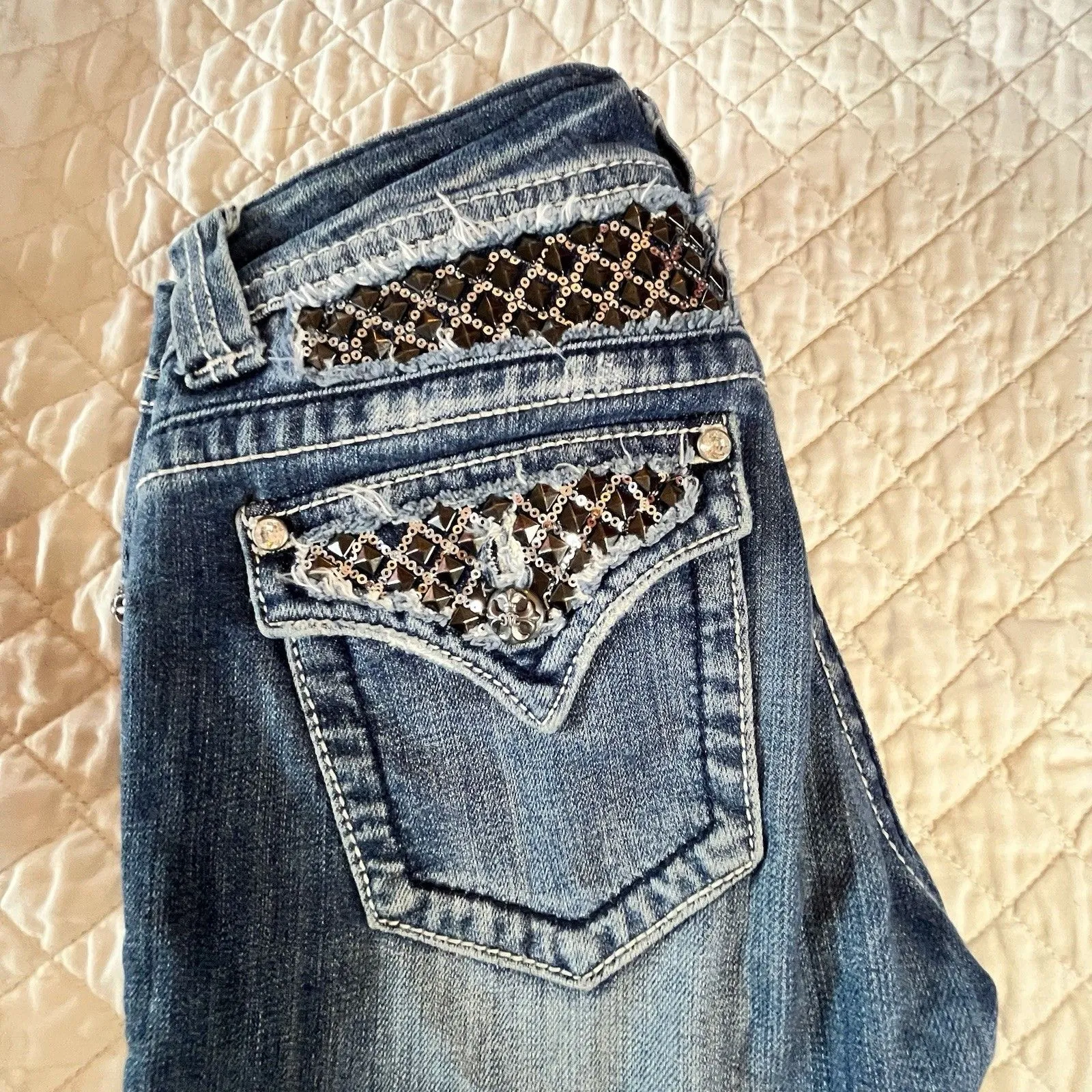 Miss Me Bootcut Bling Western Cowboy Denim Grunge Hip Hop Kendrick Jeans Size 28 - Image 3