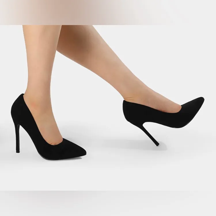 Womens Black Suede Stiletto Heel Pumps Size 10 - Image 8