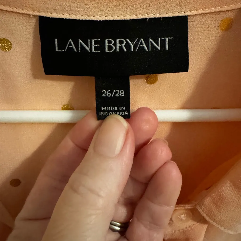 Lane Bryant Business Polka Dot Sheer Blouse Pink Gold Size 26/28 4X - Image 3