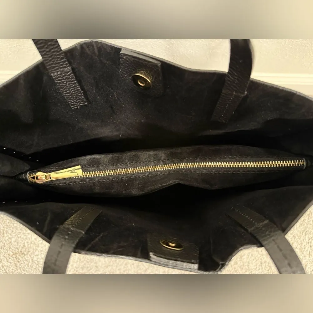 Bevini Modena Black Genuine Leather Tote Crossbody Purse Gold Studs - Image 8