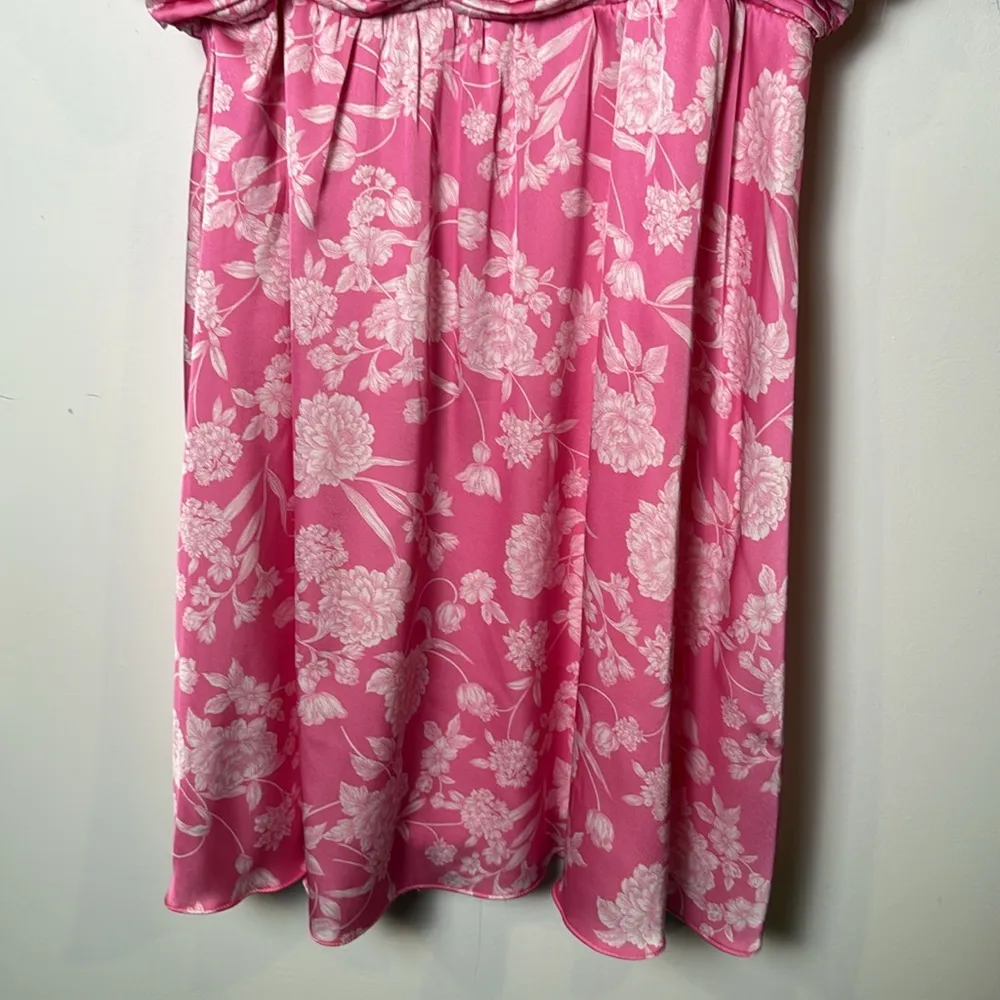 New B. Darlin Puff Short Sleeve Square Neck Pink Floral Smocked Babydoll Dress - Image 3