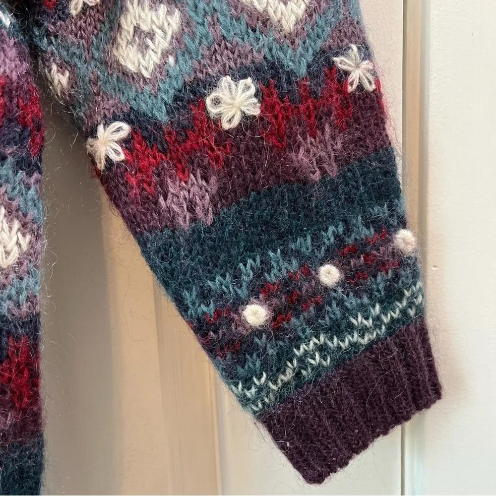 Vtg Christopher & Banks Hand Embroidered Mohair Wool Mock Neck Sweater - Size S - Image 3