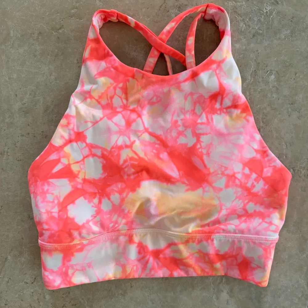 Lululemon Energy Bra HighNeck LongLine Shibori Dual Grapefruit Florid Orange Sz4 - Image 5