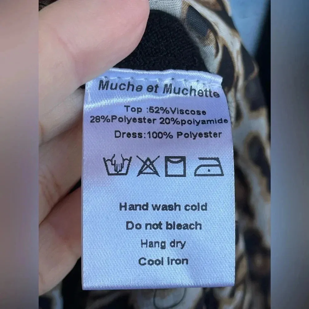 Muche Et Muchette Womens Knit Sweater Dress One Size Chiffon Layered Leopard Black - Image 10