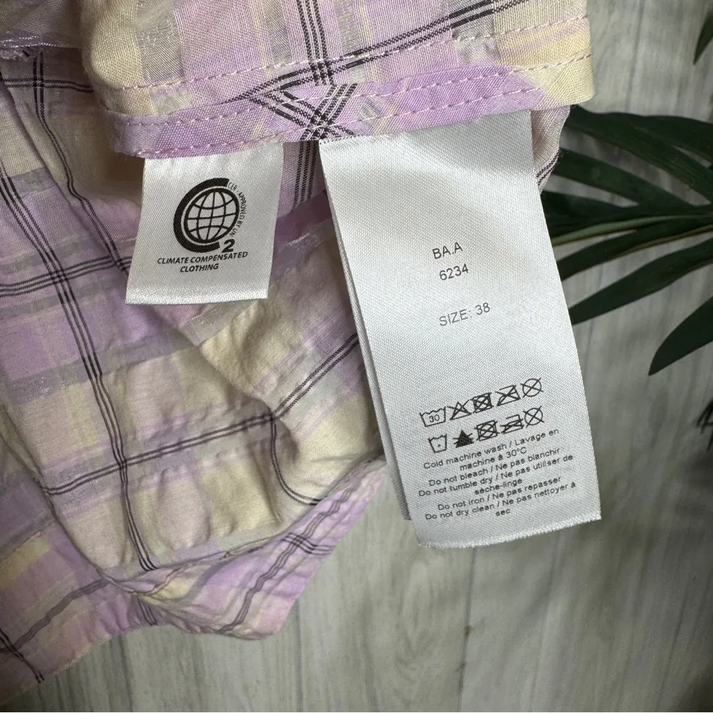 Ganni Organic Seersucker Orchid Bloom Check Top size 38 6/M - Image 9