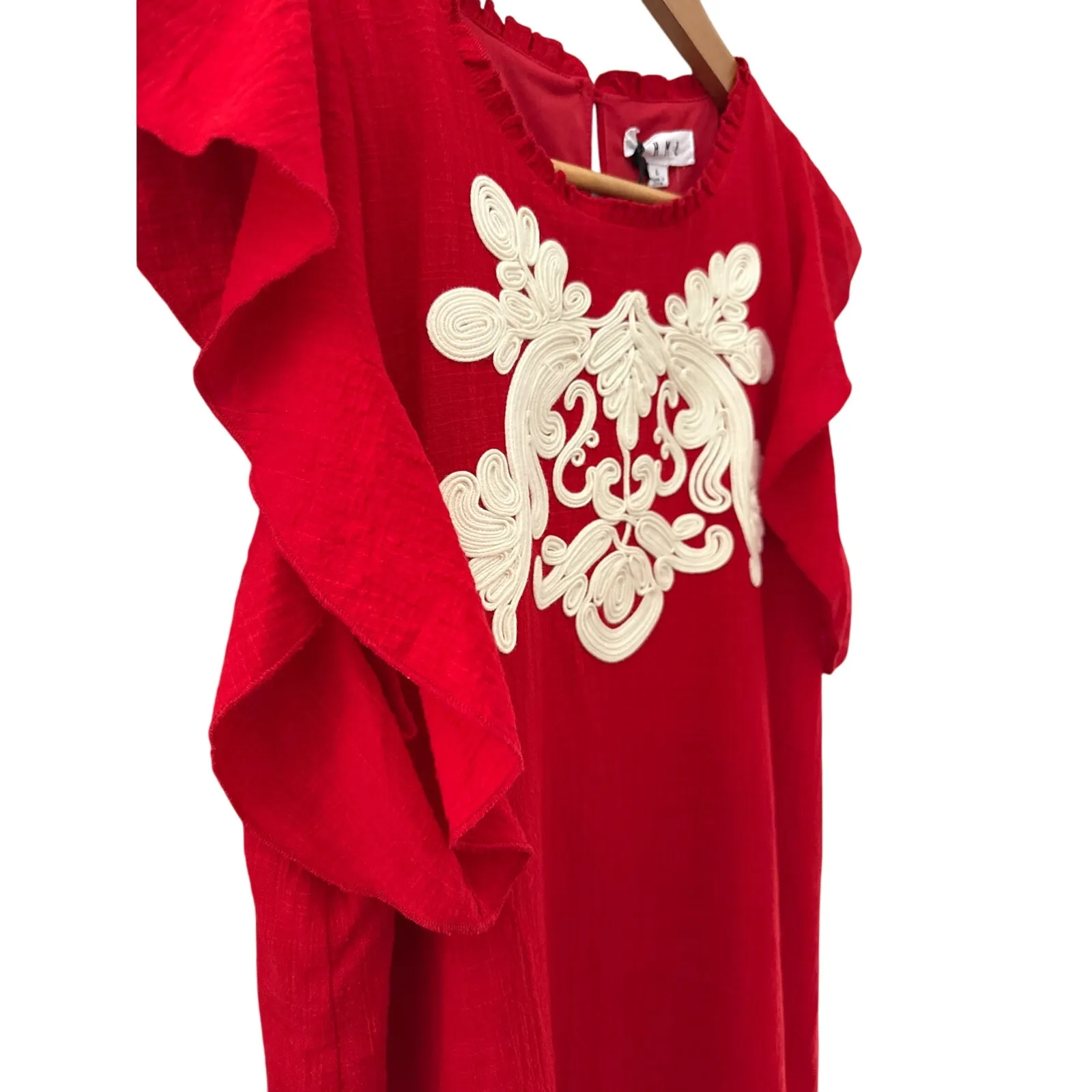THML Embroidered Cap Sleeve Eloise Mini Shift Dress‎ Red White Size Large - Image 6