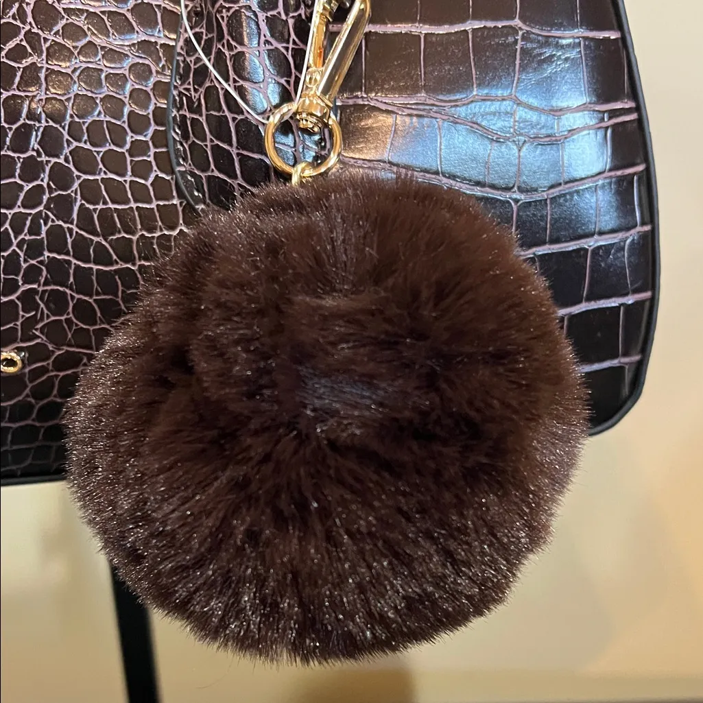 Aldo | Rich Brown Croc-Embossed Shoulder Bag w/ Bag Charm - Image 4