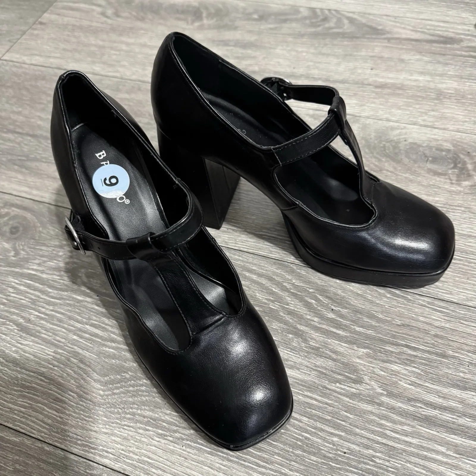 BAMBOO Black Academia Platform Mary Jane Pumps Chucky Heel 9 Faux Leather Y2K - Image 11