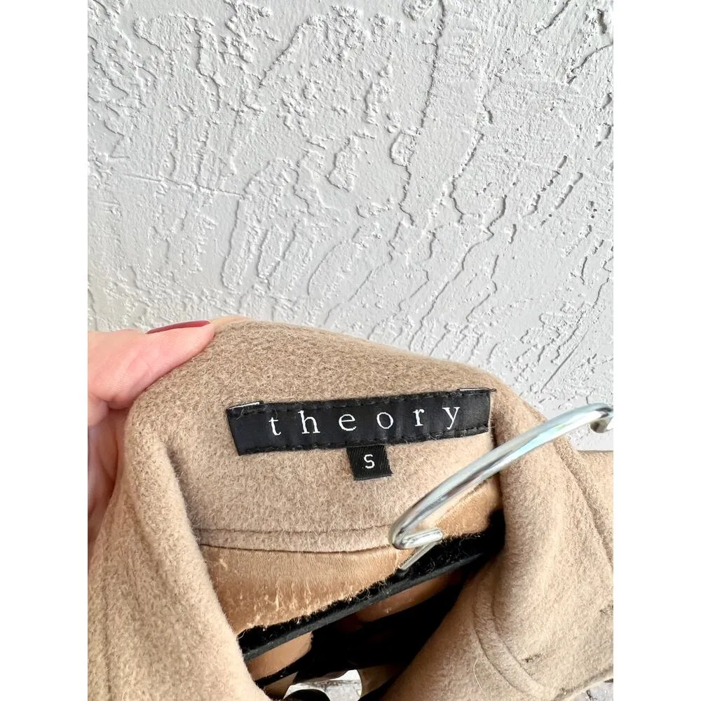 Theory Wool Blend Long Sleeve Double Breasted Pea Coat Jacket Brown Womens S - Image 8