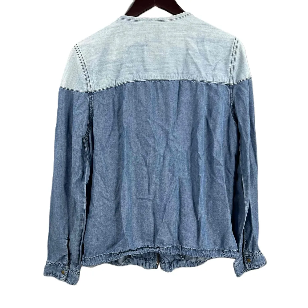 Life In Progress Jacket Blue Lightweight Denim Zip Front Colorblock Womens Large - Image 2