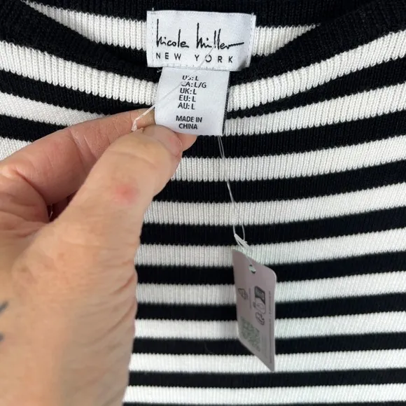 NWT Nicole‎ Miller New York Black White Striped Sleeveless Knit Midi Dress sz L Size L - Image 4