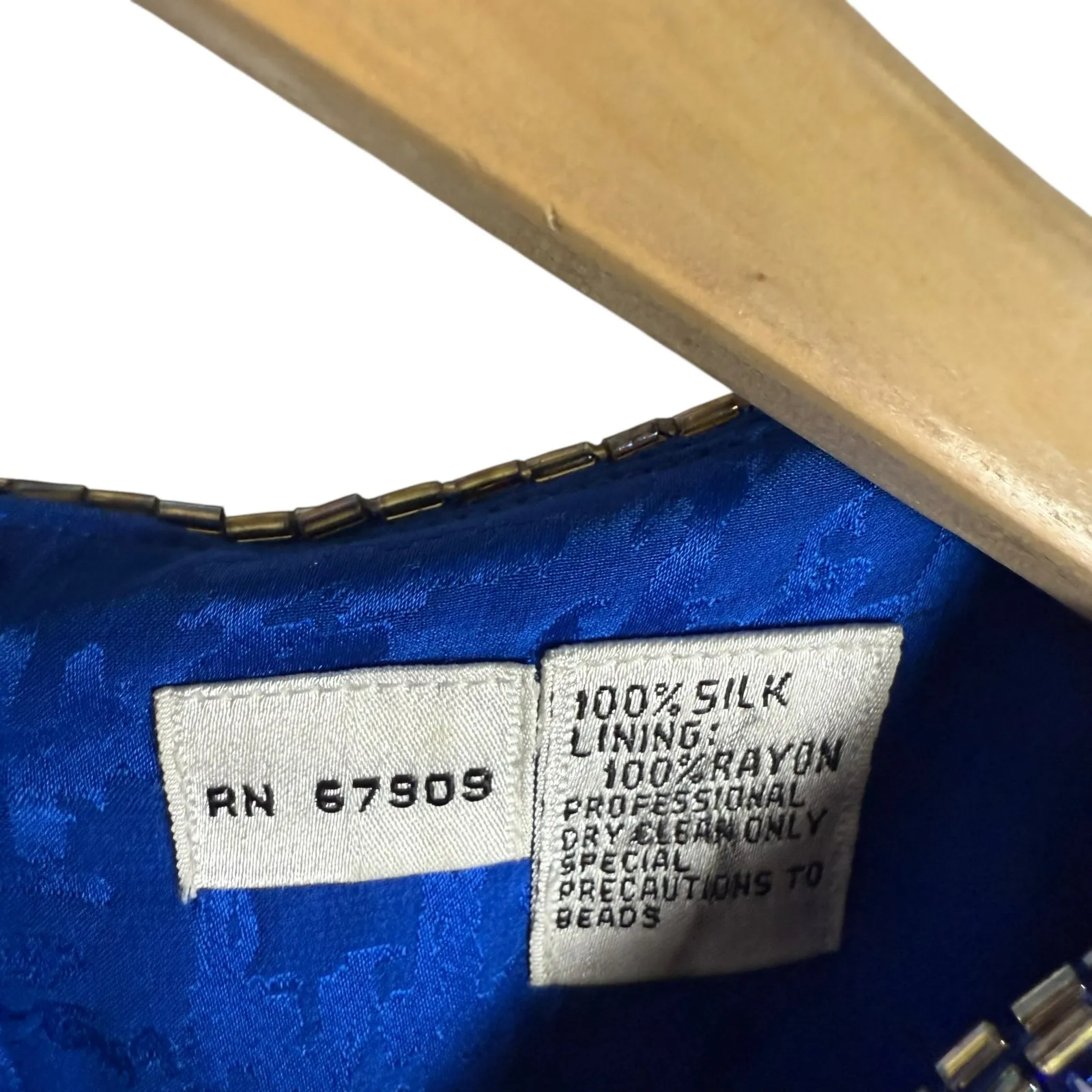 Vintage 80s d’ore Royal Blue Jewel Beaded Silk Jacquard Long Sleeve Dress Size 8 - Image 7