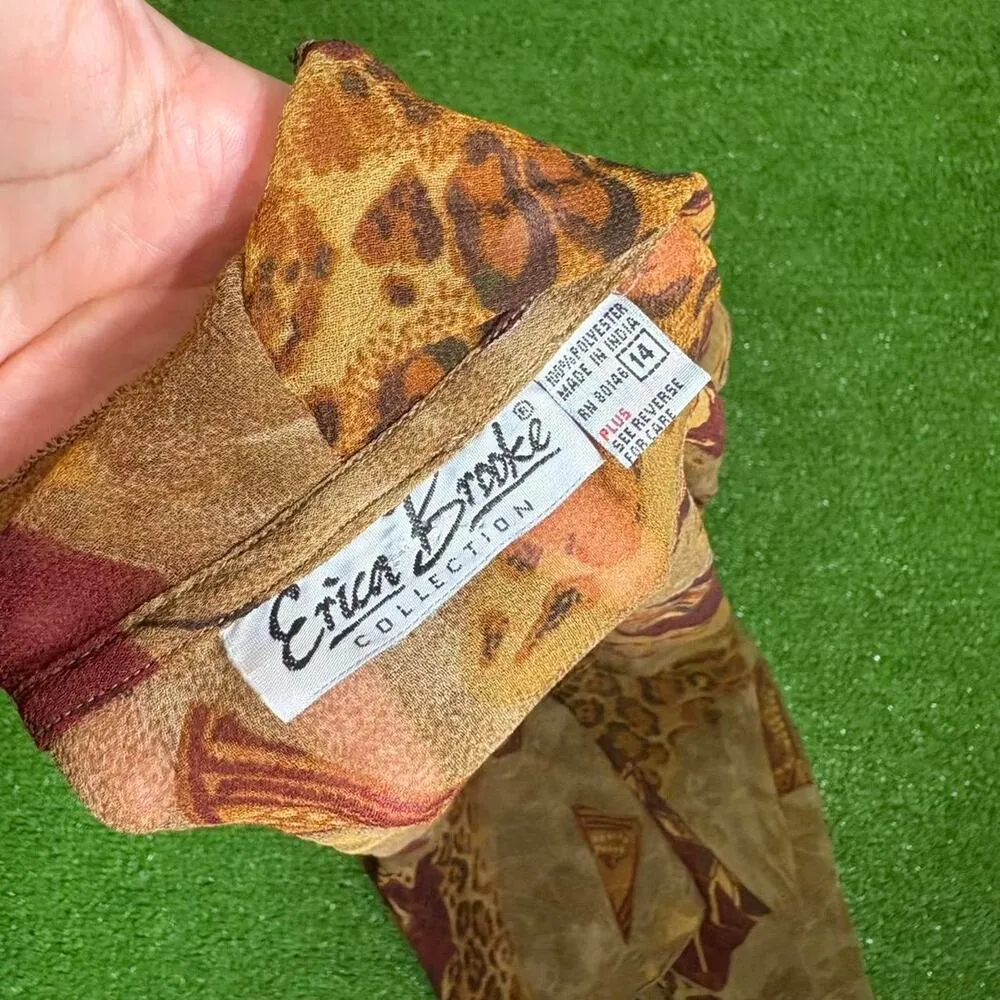 VTG 90s Sz 14 Sheer Earthy Cardigan Shrug Ruffle Trim Cover‎ Up Leopard Print Brown - Image 5