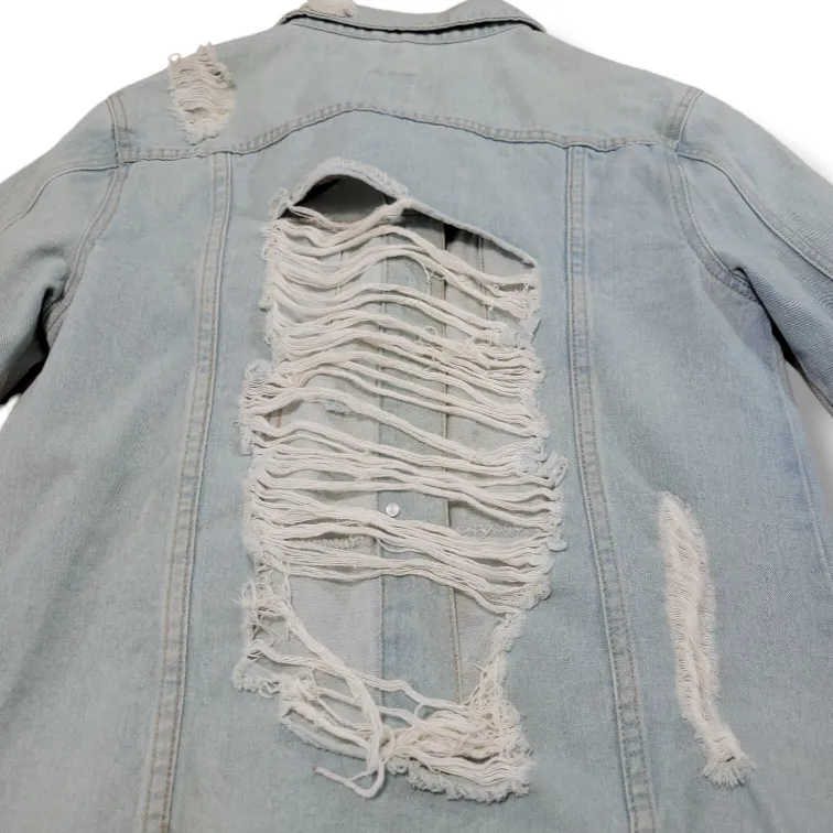 Jacket Size Medium Distressed Destroyed Jean Jacket Ripped Denim Jacket - Image 5