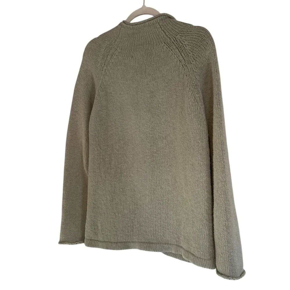 LL Bean Sage Green Cotton Knit Full Zip Cottagecore Cardigan Sweater Size Medium - Image 3