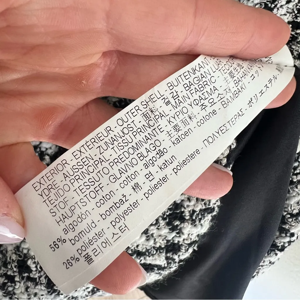 Zara Tweed Mini Shift Short Sleeve Mini Dress in Black and White Womens Medium - Image 7