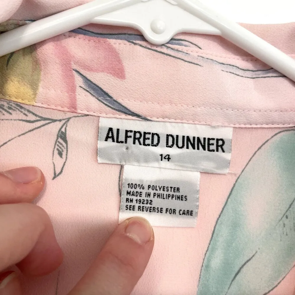 VINTAGE VTG ALFRED DUNNER Light Baby Pink Floral Short Sleeve Popover Blouse 14 - Image 4