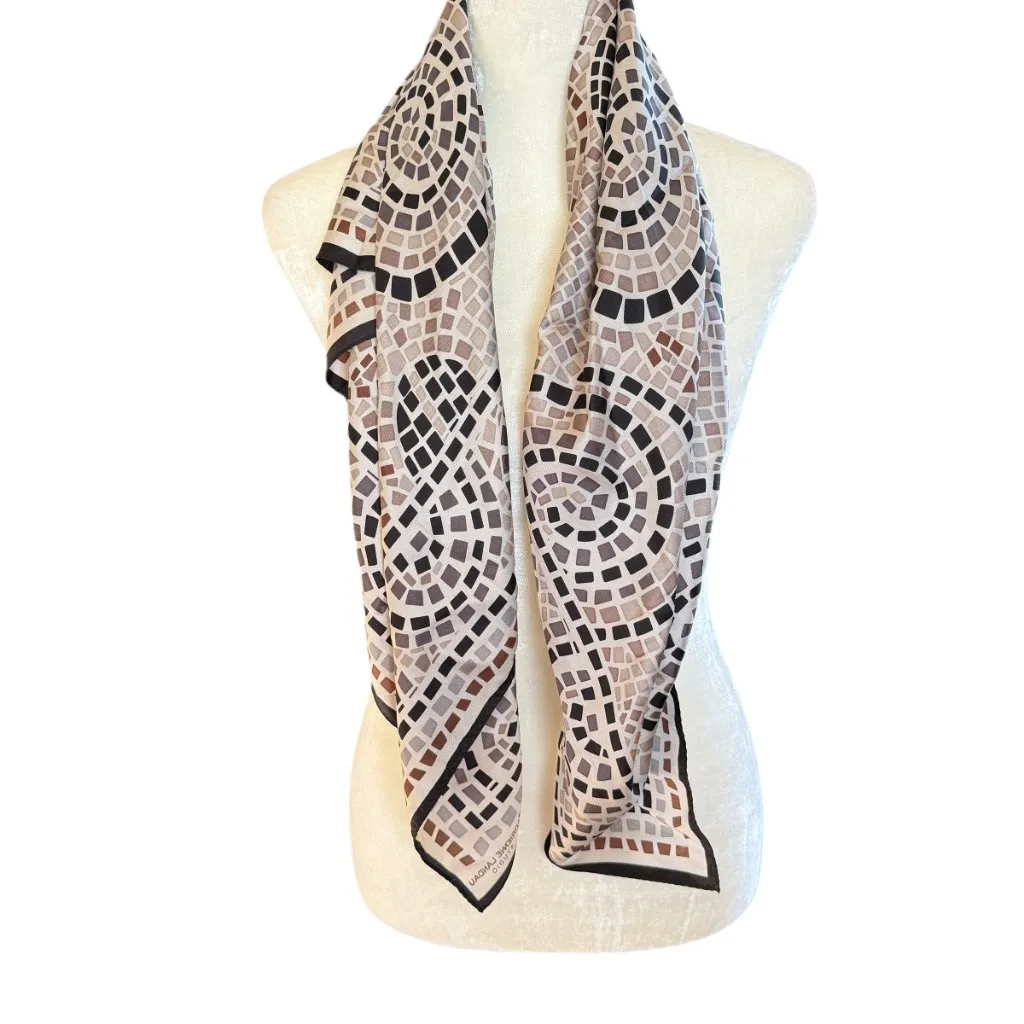 Adrienne Landau women's neutral colored mosaic pattern square silk scarf - Image 3